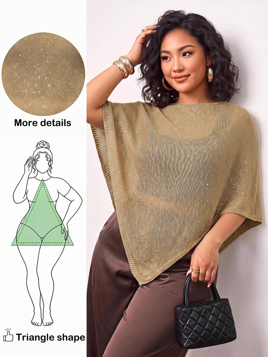Truni Plus-Size Wrap-Style Knit Top, Elegant Casual And Suitable For Commuting Autumn Formal Morning Evening Khaki - Khaki - View 1