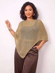 Truni Plus-Size Wrap-Style Knit Top, Elegant And Suitable For Commuting Fall - Khaki - View 5