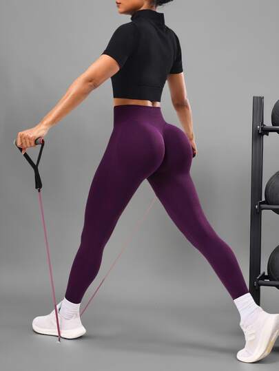 Solea Cove Solea Cove Women's Solid Color Seamless Yoga Leggings,High Waist Fitness Running Workout Sports Pants,Ultra Stretch Breathable Activewear Gym Wear,Sport Curvy