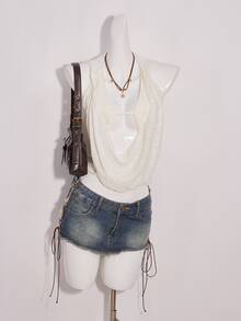 SHEIN ICON Women's Textured Backless Hooded Halter Top - Apricot - View 12