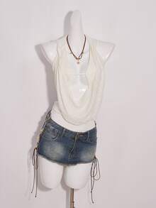 SHEIN ICON Women's Textured Backless Hooded Halter Top - Apricot - View 3