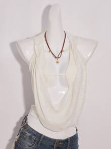 SHEIN ICON Women's Textured Backless Hooded Halter Top - Apricot - View 4