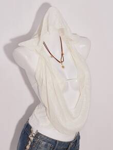 SHEIN ICON Women's Textured Backless Hooded Halter Top - Apricot - View 9