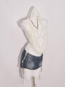 SHEIN ICON Women's Textured Backless Hooded Halter Top - Apricot - View 8