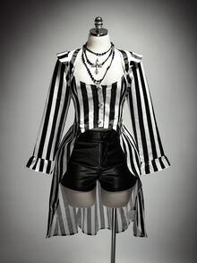 SHEIN ICON Plus Black And White Print Flounce Sleeve Ruffle Trim Blazer Halloween Mana Concert Rave Party Summer Goth Elegant Curve - Black and White - View 3