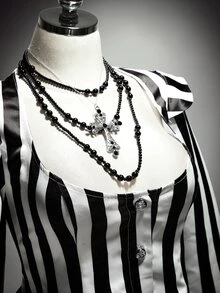 SHEIN ICON Plus Black And White Print Flounce Sleeve Ruffle Trim Blazer Halloween Mana Concert Rave Party Summer Goth Elegant Curve - Black and White - View 9