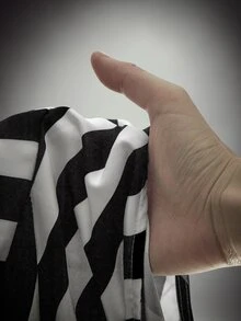 SHEIN ICON Plus Black And White Print Flounce Sleeve Ruffle Trim Blazer Halloween Mana Concert Rave Party Summer Goth Elegant Curve - Black and White - View 12