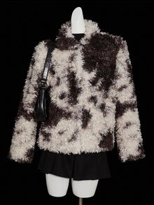 SHEIN ICON 女士撞色长袖宽松人造毛皮夹克冬季外套皮草大衣泰迪熊大衣 - 咖啡棕 - 查看 6
