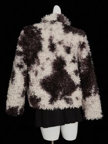 SHEIN ICON 女士撞色长袖宽松人造毛皮夹克冬季外套皮草大衣泰迪熊大衣 - 咖啡棕 - 查看 2