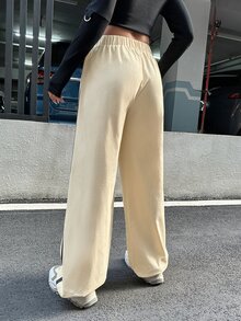 SHEIN ICON 低腰星星印花側拼接織帶降落傘褲 - 米色 - 查看 2