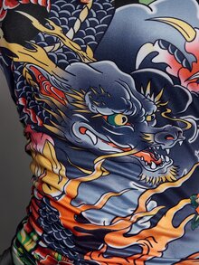 SHEIN ICON Women's Plus Size Retro 90s Baggy Sexy Y2K Casual Street Fashion Chinese Style Dragon Pattern Cold Shoulder Black T-Shirt Autumn Halloween Club - Black - View 8