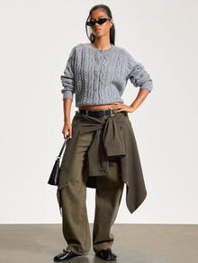 Athîral Soft Cable Knit Textured Round Neck Long Sleeve Regular Gray Casual Fashion Sporty Button Front Cardigan For Streetwear Thanksgiving Fall Winter - Grey - View 2