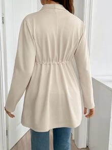 SHEIN جاكيت خريف/شتاء كاجوال متعدد الاستخدامات بلون موحد وخصر مشدود للحوامل - بيج - مشاهدة 2