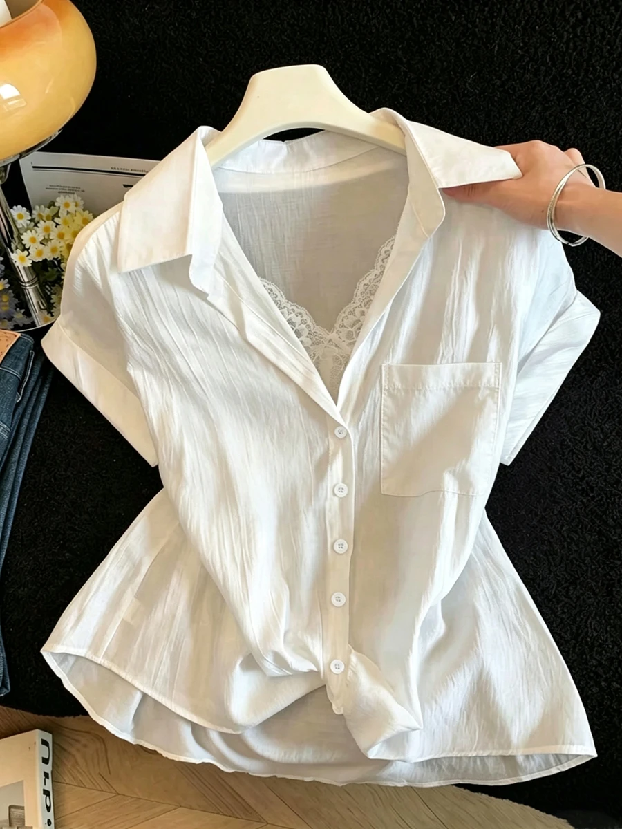 SHEIN Franclia New Elegant Lace Patchwork 2 In 1 Women's Blouse