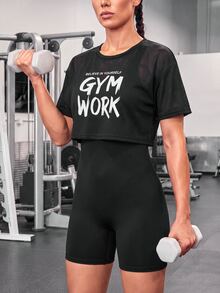 Solea Cove Solea Cove Slogan Graphic Cami Romper Workout Set - Black - View 3