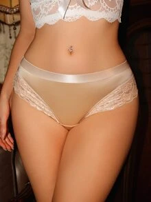 Divavoom 1pc Black Lace Patchwork Women's Thong - Apricot - View 3