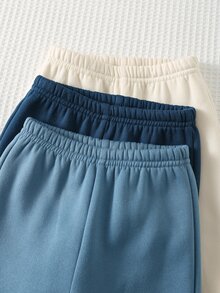 SHEIN Baby Boy Contrast Color Knit Soft Round Neck Long Sleeve Pullover And Elastic Waist Winter Pants Set Pcs - Blue - View 7