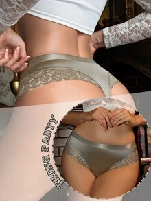 Divavoom 1pc Black Lace Patchwork Women's Thong - Mint Green - View 6