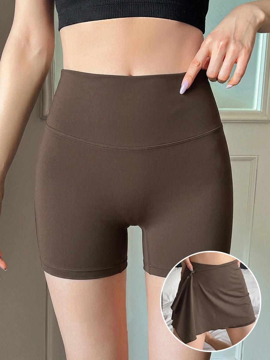 DAZY Slim Fit Short Micro-Shaping Women's Anti-Embarrassment Base Layer Safety Shorts - Brown - View 1