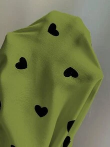 Eryvara Heart Print Butterfly Sleeve Tie Front Long Sleeve Women Shirt - Green - View 7