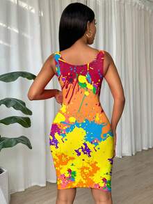 Eryvara Women's Fashionable Tie-Dye Print Bodycon Camisole Dress, Summer - Multicolor - View 2