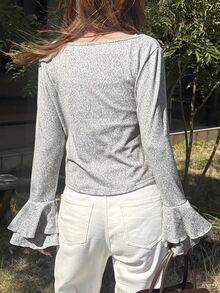 FRIFUL Women's Solid Color Casual Versatile Daily Wear T-Shirt Fall - Grey - View 3