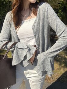 FRIFUL Women's Solid Color Casual Versatile Daily Wear T-Shirt Fall - Grey - View 7
