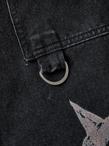 ROMWE Grunge Punk Dark Punk Style Plus Size Denim Jeans Skull Print Wide Leg Straight Streetwear Loose Long Pants Halloween - Black - View 3