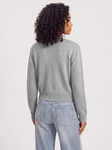 SHEIN BASICS Women's Fashion Back-To-School Single-Breasted Long Sleeve Knit Cardigan Day Time Everyday Teacher Elementary Sage Green Autumn Casual Grey Office - Dark Grey - View 3