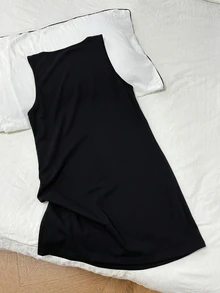 SHEIN LUNE Casual Minimalist Cocktail Glass Print Pattern Tank Dress, Suitable For Summer - Black - View 7