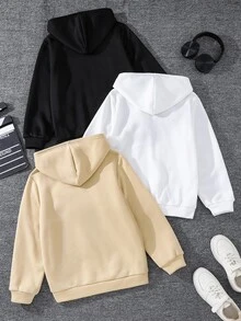 SHEIN 6件組兒童青少年男孩休閒百搭極簡街頭風運動印花運動衫，黑色、白色、卡其色，舒適時尚實用柔軟面料，適合日常穿著、上學、旅行、戶外運動 - 彩色 - 查看 4