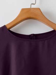SHEIN CURVE+ 大尺碼秋冬優雅通勤風紫色圓領抓皺腰雪紡長袖不對稱下擺直筒褲兩件套 - 乾枯玫瑰色 - 查看 4