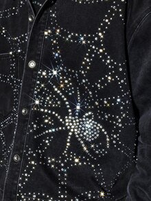 GETOML Men's Fashion Long Sleeve Rhinestone Studded Spider Web Denim Shirt - Black - View 5