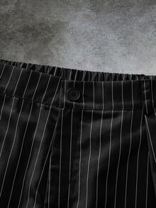 GETOML Men's Corn Callus Design Striped Wide Leg Loose Pants - Black - View 4