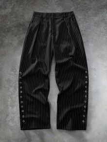 GETOML Men's Corn Callus Design Striped Wide Leg Loose Pants - Black - View 2