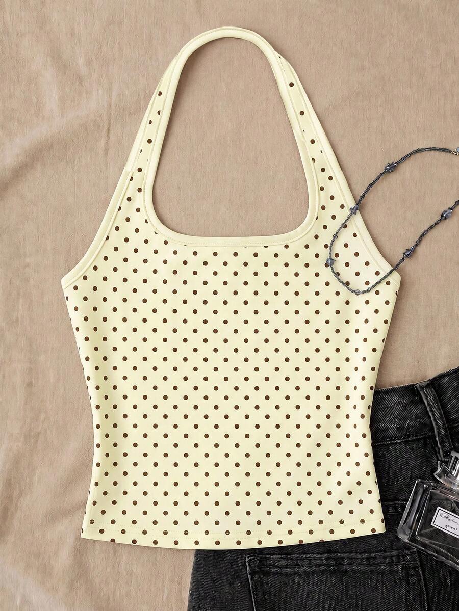 Teen Girls Casual Cute Cute Halter Neck Tank Top, Suitable For Summer Mothers Day Outfit Graduation Summer Tops Yellow - White - View 1
