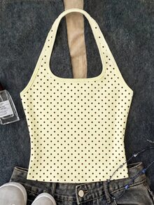 Teen Girls Casual Cute Cute Halter Neck Tank Top, Suitable For Summer Mothers Day Outfit Graduation Summer Tops Yellow - White - View 3