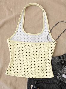 Teen Girls Casual Cute Cute Halter Neck Tank Top, Suitable For Summer Mothers Day Outfit Graduation Summer Tops Yellow - White - View 2