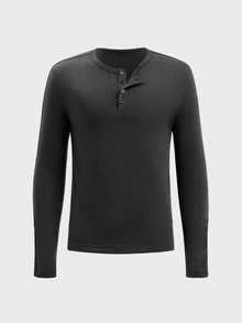 SWAVVY Men's Casual Versatile Solid Color Long Sleeve T-Shirt - Grey - View 3