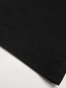 SHEIN 青少年女孩休閒馬標誌對比色織帶運動風寬鬆長褲學院風街頭穿搭 - 黑色 - 查看 8