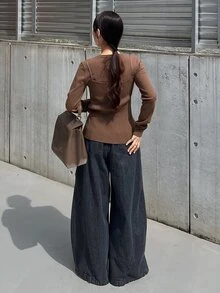 FRIFUL Women's Solid Color Knit Camisole & Long Sleeve Sweater 2 Pieces Set Fall - Dark Grey - View 2