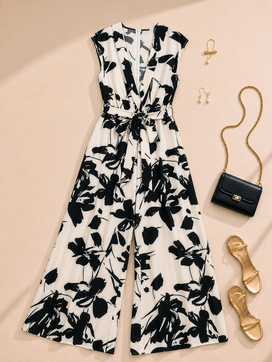 GlowEve CURVE Women's Summer Jumpsuit With Waist Cinching, Wide Leg ...