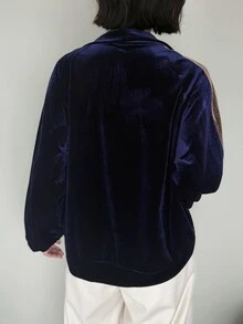 FRIFUL Women's Korean Autumn Outfit Colorblock Embroidered Printed Jacket For Middle-Aged Women - Navy Blue - View 9