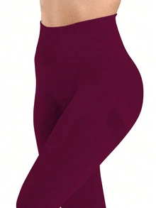 Slayform Slayform Women High Waisted Seamless Slim Leggings,Tummy Control Lifting Yoga Pants,Resilient Soft Touch Quick-Drying 4-Way Stretch Legging For Exercise - Burgundy - View 6