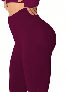 Slayform Slayform Women High Waisted Seamless Slim Leggings,Tummy Control Lifting Yoga Pants,Resilient Soft Touch Quick-Drying 4-Way Stretch Legging For Exercise - Burgundy - View 5