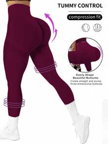 Slayform Slayform Women High Waisted Seamless Slim Leggings,Tummy Control Lifting Yoga Pants,Resilient Soft Touch Quick-Drying 4-Way Stretch Legging For Exercise - Burgundy - View 2