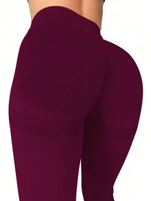 Slayform Slayform Women High Waisted Seamless Slim Leggings,Tummy Control Lifting Yoga Pants,Resilient Soft Touch Quick-Drying 4-Way Stretch Legging For Exercise - Burgundy - View 8