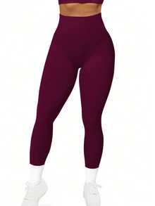 Slayform Slayform Women High Waisted Seamless Slim Leggings,Tummy Control Lifting Yoga Pants,Resilient Soft Touch Quick-Drying 4-Way Stretch Legging For Exercise - Burgundy - View 3