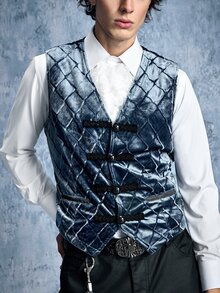 ROMWE MEN Goth 男士復古鈕扣設計時尚背心 - 藏蓝色 - 查看 9