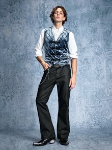 ROMWE MEN Goth 男士復古鈕扣設計時尚背心 - 藏蓝色 - 查看 8